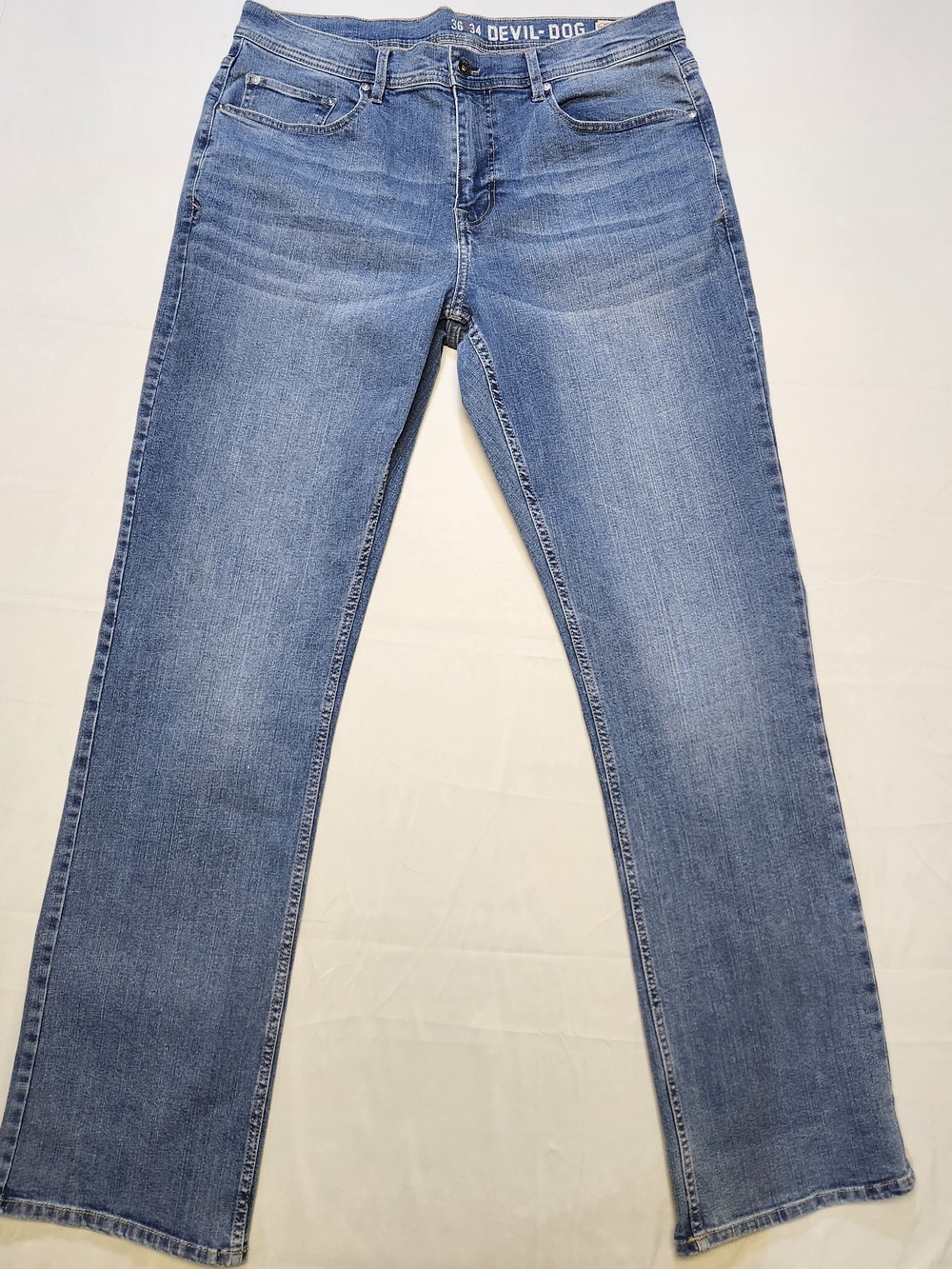 Devil-Dog Dungarees Mens 36x34 Relaxed Boot Cut Denim Blue Stretch Jeans Marines